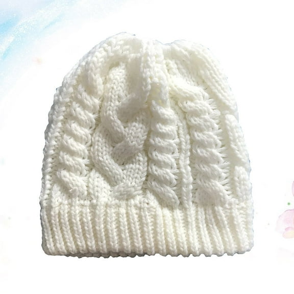 BESTYASH Warm White Knit Hat for Woman with Ponytail Hole Winter Accessory