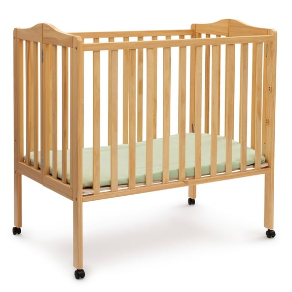 Delta Children Folding Portable Baby Mini Crib with 1.5-inch Mattress, Natural