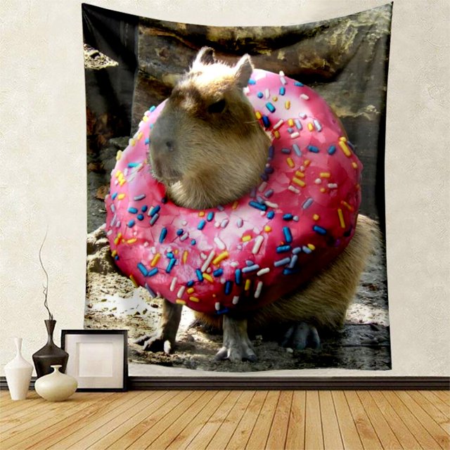 Capybara Club pintura de pared divertida, tapiz de Humor Capybara, tamaño grande, tapices, sala de estar, decoración del hogar