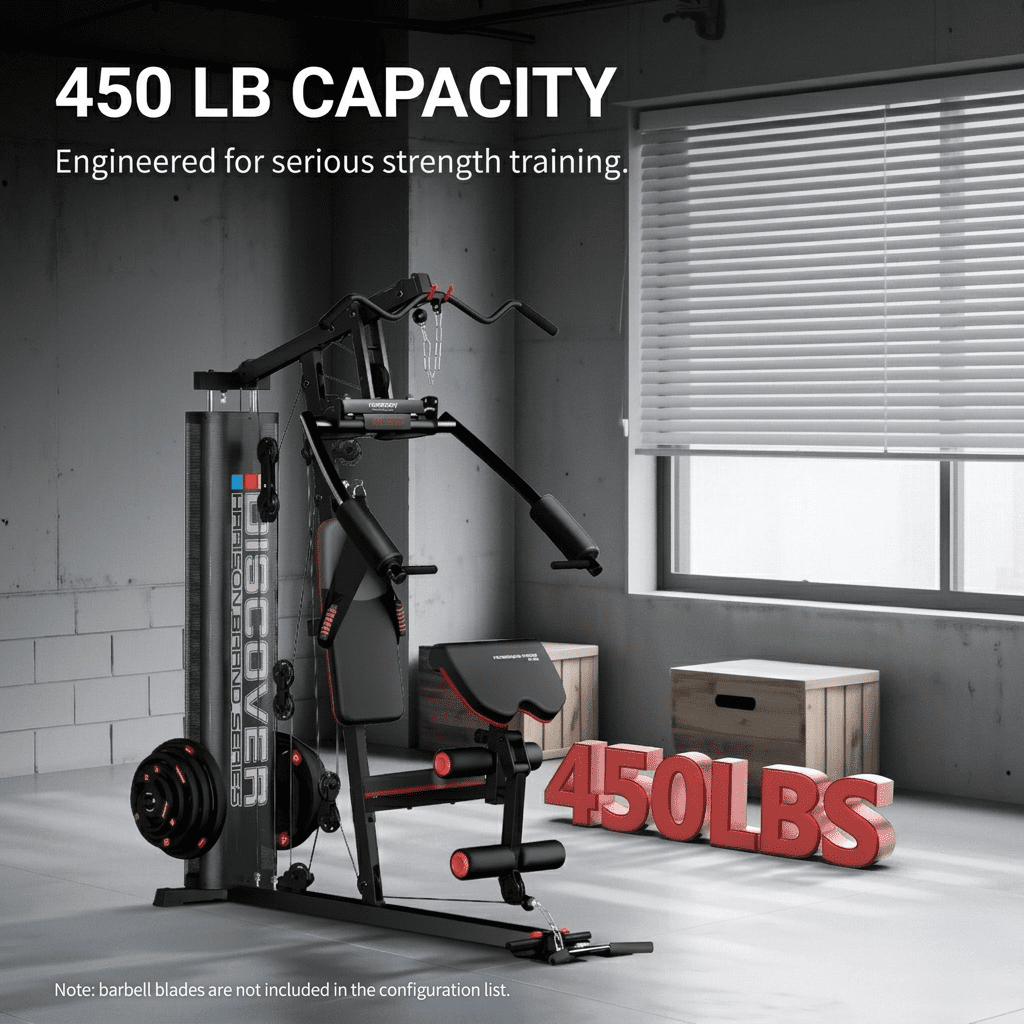 HARISON Home Gym - Full Body Workout Equipment, Exercise Equipment with 450lbs, Multifunctional Home Gym Equipment for Home with Pulley System, Weight Bench, Rowing Machine
