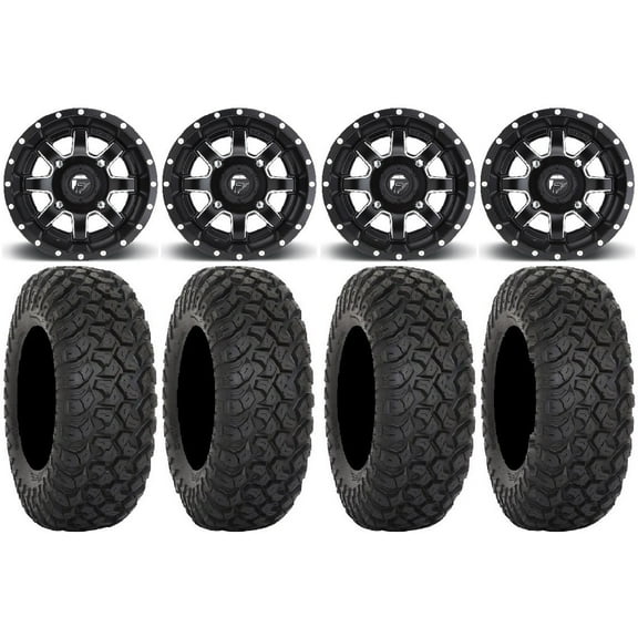 Fuel Maverick Black 15" Wheels 35" RT320 Tires Kawasaki Teryx Mule