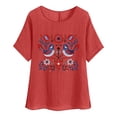 thumbnail image 1 of Camiseta de Mujer Camiseta de Manga Corta Impresión Casual Raglan Suelto de Lino Top Blusas, Cuello de la Tripulación, 1 of 4