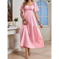 thumbnail image 5 of Jaimenalin Women Maternity Maxi Dress Textured Fabric Square Neck Flowy Waist Dress for Photoshoot Pink L, 5 of 9