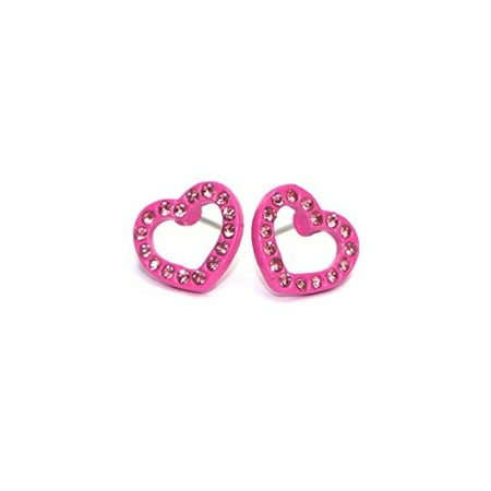 Surgical Stainless Steel Studs Earrings Little Girl - Women - Grils Round Heart Shape Cubic Zirconia Hypoallergenic Earrings Heart Earrings for Girls (PINK)