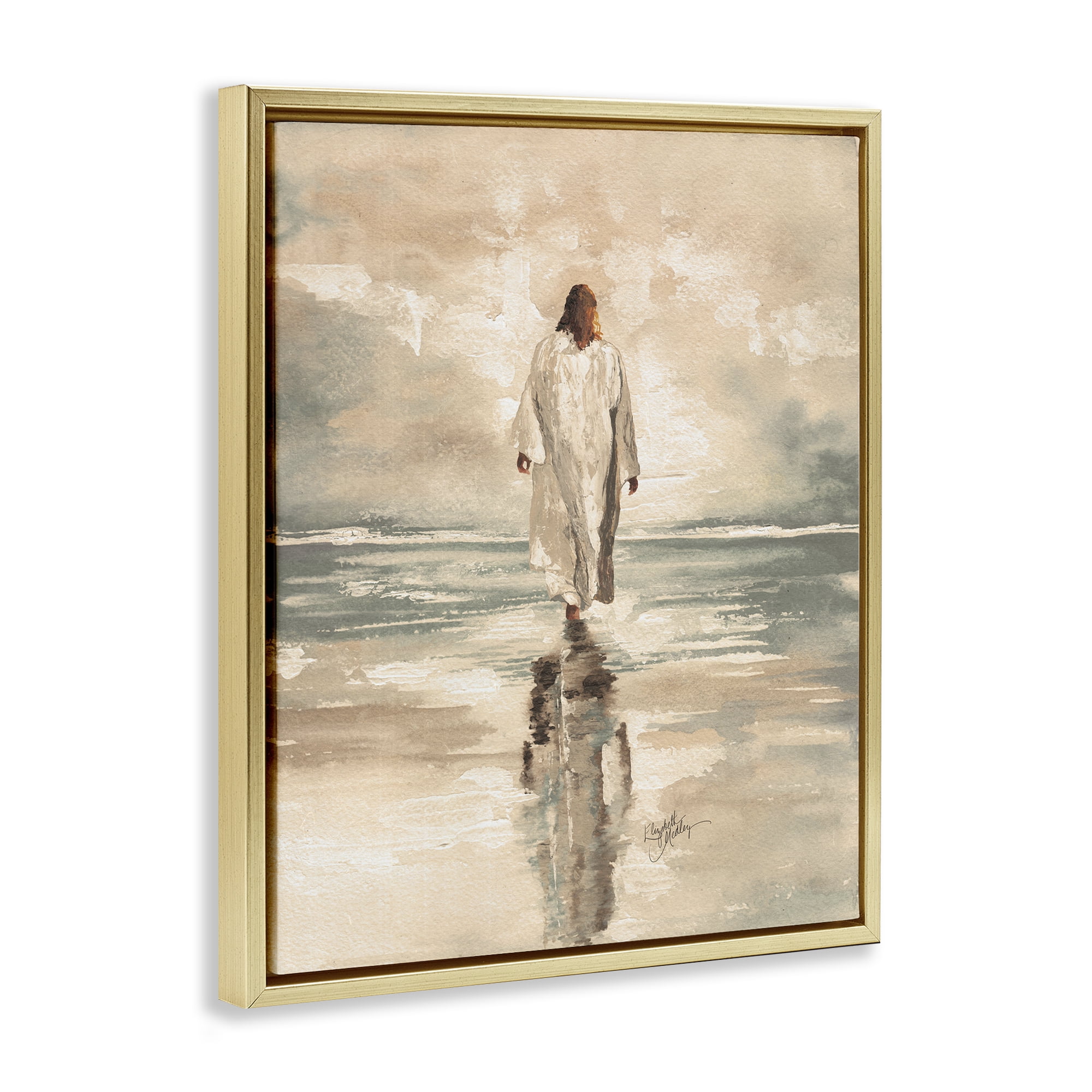 Stupell Industries Jesus Calms The Sea Gold Framed Floater Canvas Wall Art, design by Elizabeth Medley