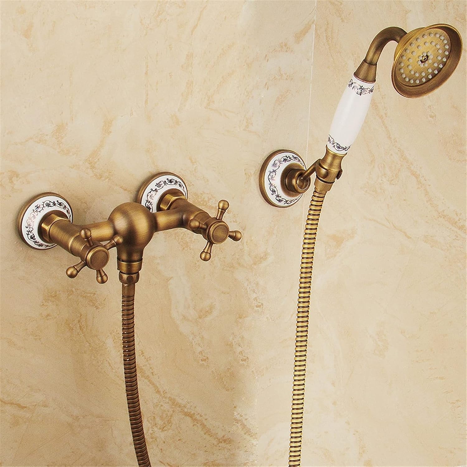 Simple Shower, Wall Mount Bathtub Faucet with Handheld Shower Spray, Hot and Cold Single Handle Bathroom Tub Mixer Tap,A