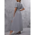 thumbnail image 2 of Grey V-Neck Butterfly Sleeve High Slit Maxi Dress With Belted Waist For Women, 2 of 7