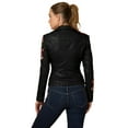thumbnail image 4 of Made By Johnny WJC1495 Womens Floral Embroidered Faux Leather Motorcycle Biker Jacket S Black, 4 of 4