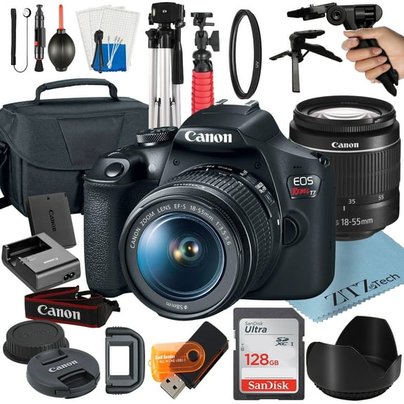Canon EOS Rebel T7 DSLR Camera Bundle with 18-55mm Zoom Lens   128GB SanDisk Card   Case   Tripod   ZeeTech Accessory (International Version)