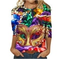 thumbnail image 2 of DDAPJ pyju Mardi Gras T-shirt Femme Manches 3/4 Masque Graphique Tees Mardi Carnaval Fête Tee Tops Vacances Parade T-shirt Habillé Décontracté Col Rond Blouses Offres du Jour Prime Multicolore TG, 2 of 5