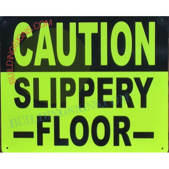 Caution: Slippery Floor Sign (Yellow,Aluminum, Reflective, Size 10x12 INCH) (ref-2201)
