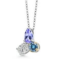 thumbnail image 2 of 925 Silver and 10K Yellow Gold Tanzanite and Lab Grown Diamond and Persian Blue Moissanite Pendant Necklace for Women | 1.96 Cttw | Pear Shape 8X6MM | Oval 7X5MM | Round 5MM | with 18 inch Chain, 2 of 4