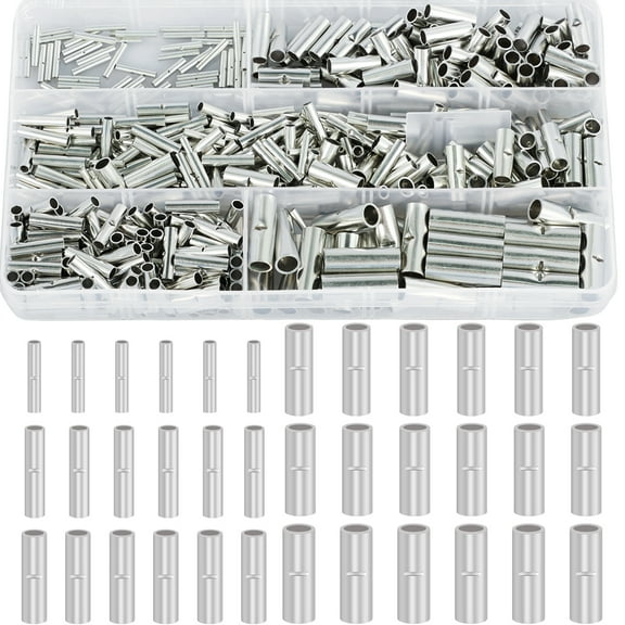 460Pcs Non Insulated Butt Connectors Kit Tinned Red Copper Uninsulated Butt Splice Connectors Set Multifunctional Electrical Butt Crimp Connector for Automobile