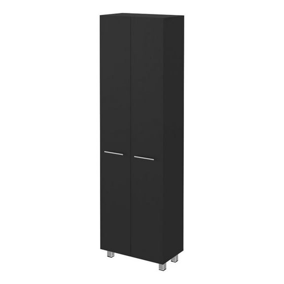 Pemberly Row 79"H Engineered Wood Double Door Pantry Cabinet in Black