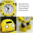 thumbnail image 2 of CHAO Reloj despertador robot de metal inoxidable que no hace tictac: reloj despertador con luces intermitentes y pinza para la mano (amarillo), 2 of 4