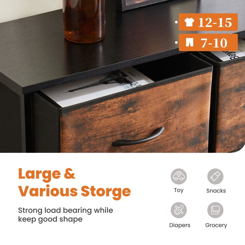 EDX 10-Drawers Dresser, Sturdy Fabric Organizer for Living Room, Hallway, Black-Brwon