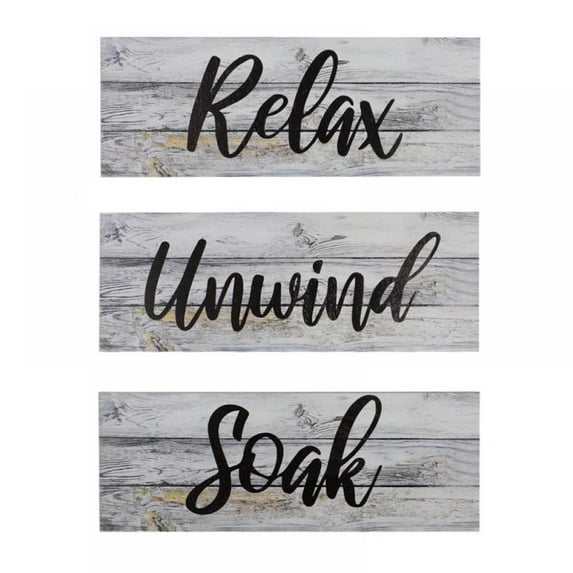 3 Pieces Bathroom Wall Art Farmhouse Wall Decors Relax Soak Unwind Breathe Rustic Bathroom Wooden Signs Funny Vintage Wooden Decor for Laundry Room Bathroom