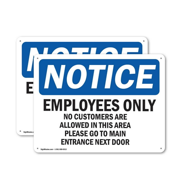 (2 Pack) Employees Only No Customers Are Allowed OSHA Notice Sign 10 Inch X 7 Inch Plastic Sign, Weather Resistant, UV Protected for Workplace, Business, and Construction Site, Made in