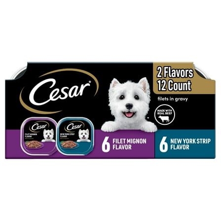 Cesar Filets in Gravy Beef Flavor Variety Adult Wet Dog Food, 3.5 oz Trays (12 Pack)