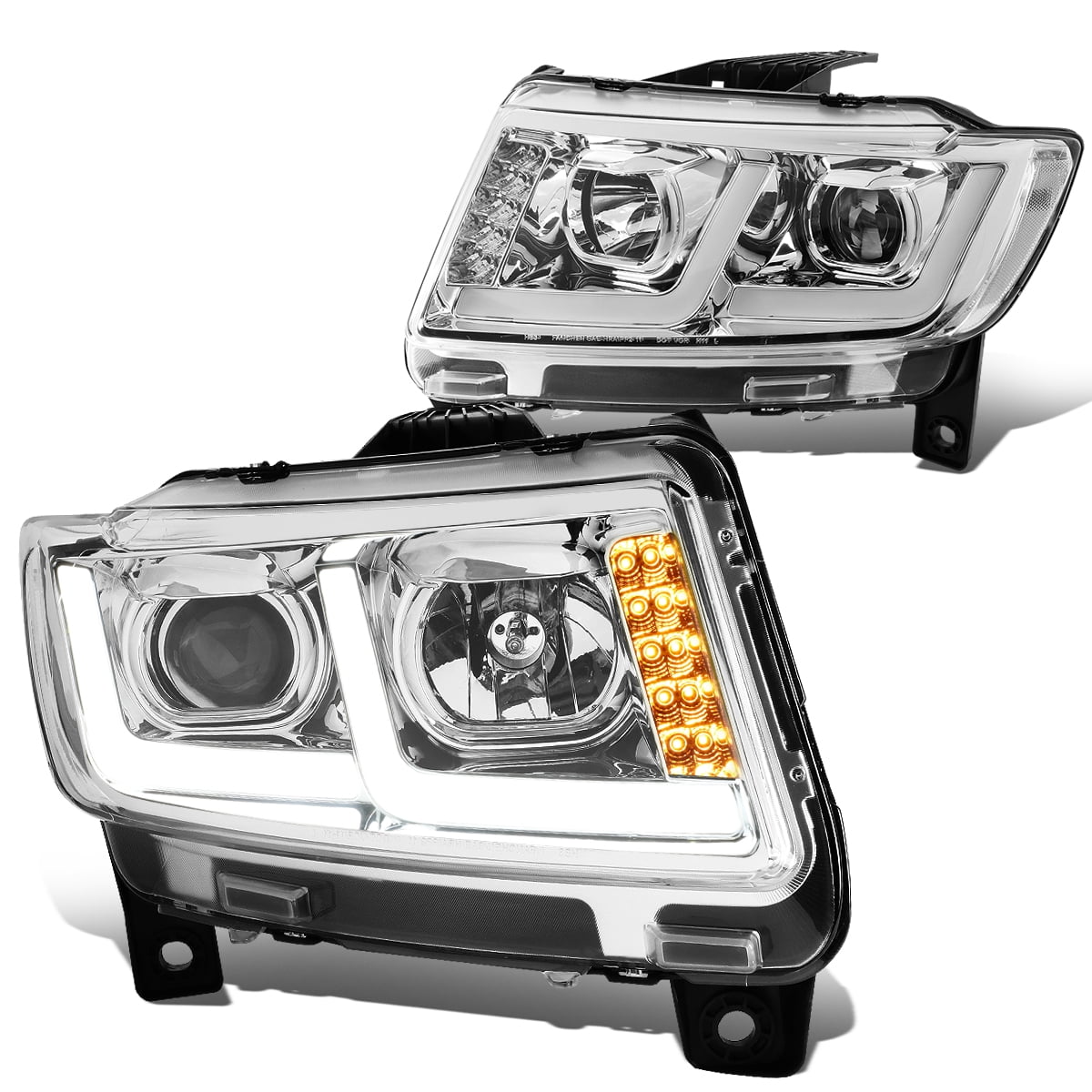 For 11-13 Jeep Grand Cherokee Halogen Headlight/Lamps Clear Side Corner Chrome