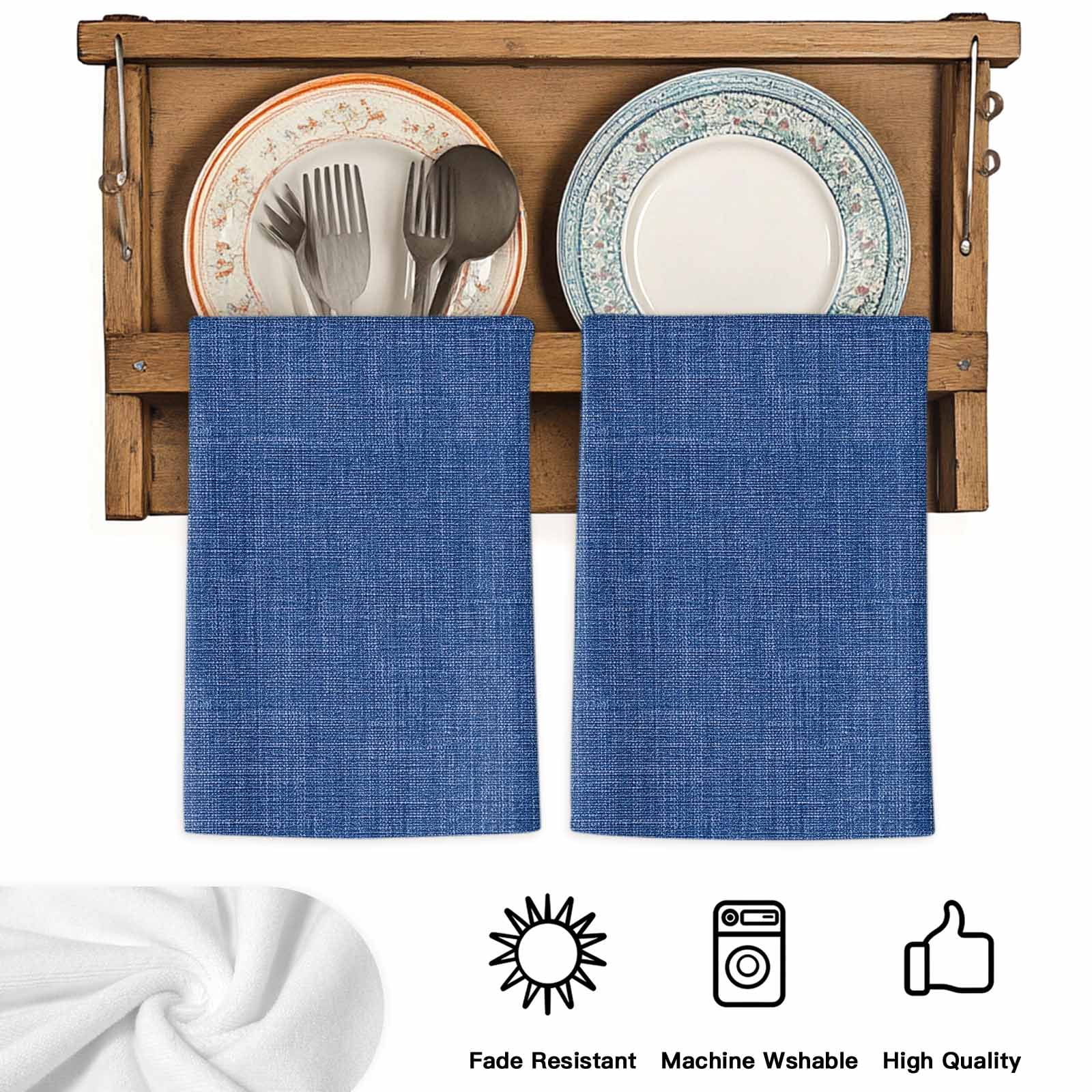 Navy Blue Kitchen Towels Set of 4, Vintage Country Monochrome Farmhouse Soft Microfiber Dish Towels, Absorbent Quick-Dry Washable Dishcloths for Kitchen Cleaning, Drying Dishes, 18x28 Inches