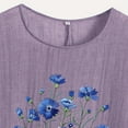 thumbnail image 4 of DDAPJ pyju Cotton Linen Tops for Women Dressy Casual Floral Blouse Loose Comfy Round Neck Short Sleeve T Shirt Limited Time Sales of Today Purple XXL, 4 of 5