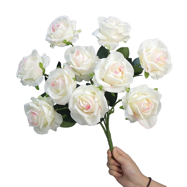 Rosa artificial de 10 cabezas, flor de seda falsa, centro de mesa para boda, fiesta, jarrón DIY, decoración de flores artificiales