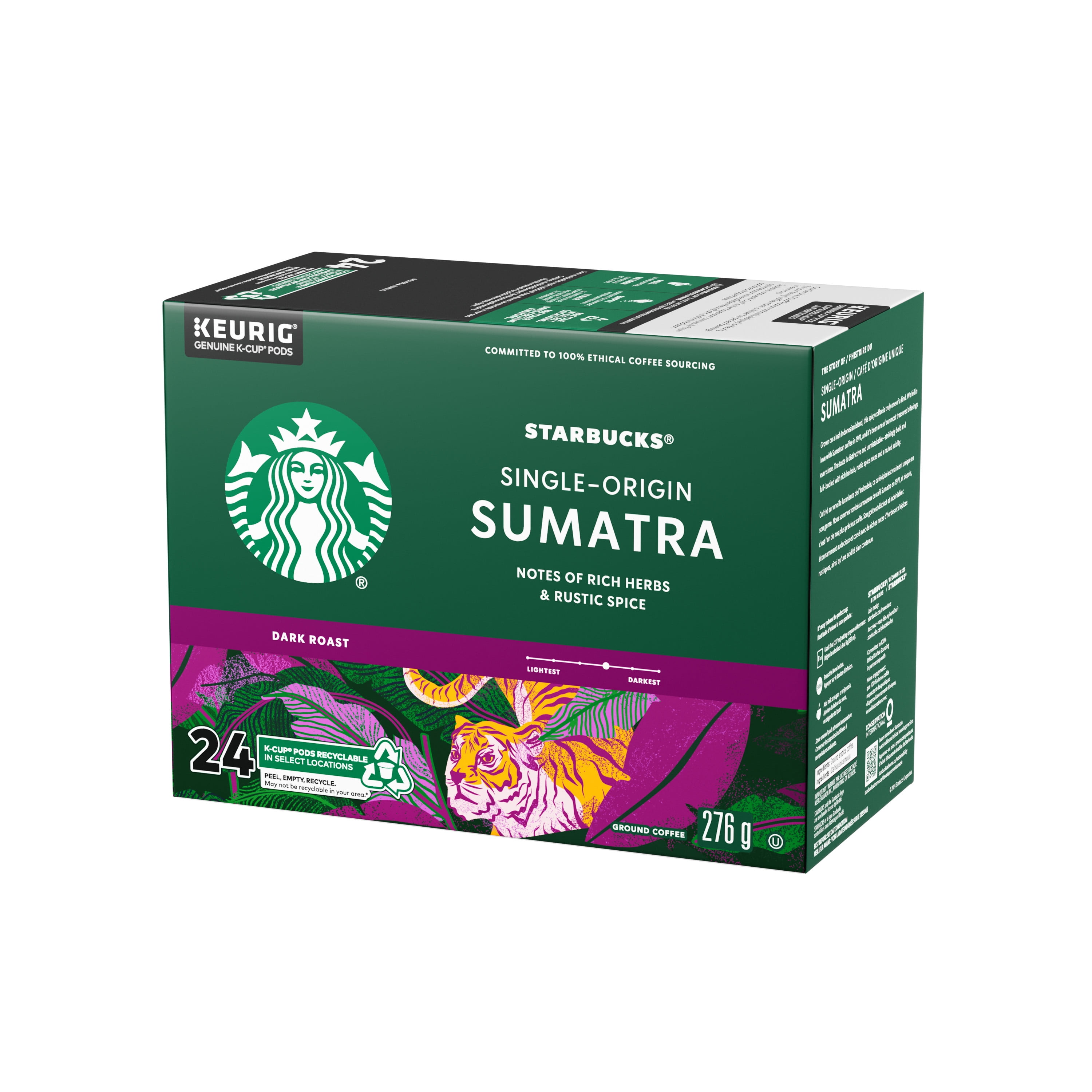 Single Origin Sumatra Coffee, Dark Roast, Keurig Coffee Pods, K-Cup, Full-bodied with notes of rich herbs, Rustic spice and muted acidity