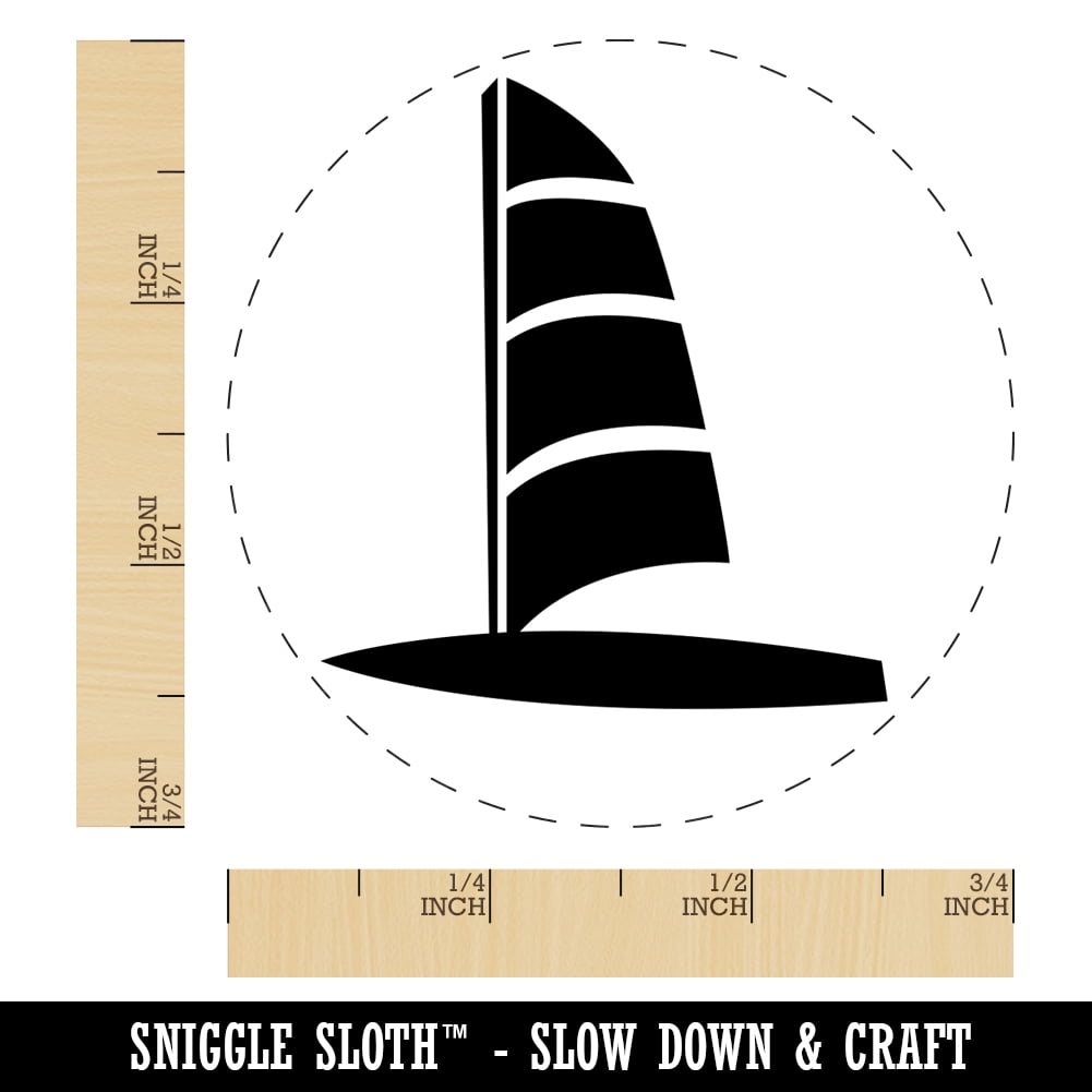 Windsurfing Doodle Self-Inking Rubber Stamp Ink Stamper - Black Ink - Small 3/4 Inch