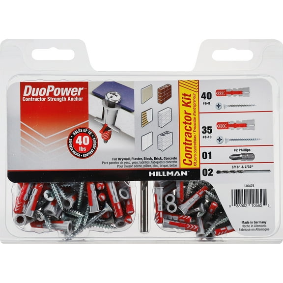 Hillman 376475 Duopower Contractor-Strength Anchor Kit, Nylon (#6 & #8), Red