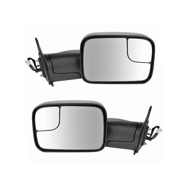 Power Door Mirror Set of 2 Textured Black Towing Type Manual Folding and Flip Up
