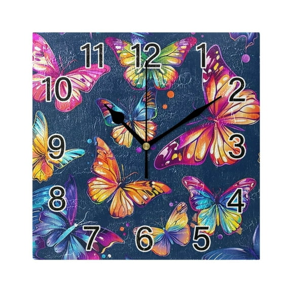 Ryvnso Butterflies on Blue Wall Clock Square Silent Non-Ticking Battery Operated 7.78"