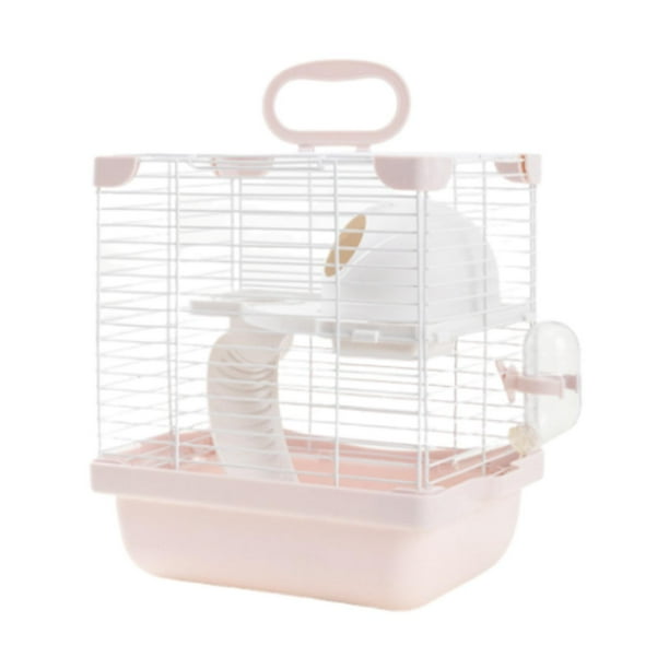 Jaula de 2 capas para hámster, para ratones y ratas, con bandeja inferior desmontable, multiusos. Rosa