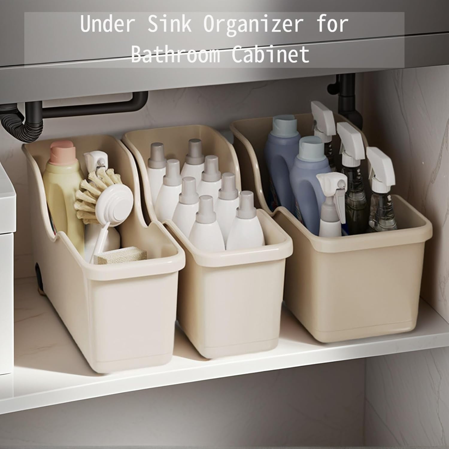 New Pull Out Cabinet Organizer Bin with Roll Wheels, Kitchen Bathroom Cabinet Under Sink Organizer and Storage, Multi-Use Cabinet Organizer Basket for Pantry Garage Shelves High Cabinets (Large)