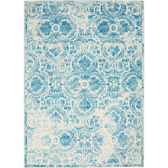 Nourison Jubilant Damask Blue 5'3" x 7'3" Area Rug, (5x7)