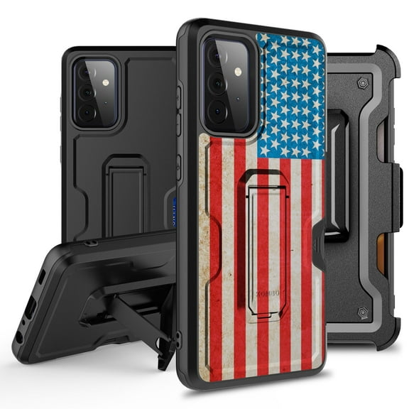 ANJ  Rugged Hybrid Shockproof Case w/Kickstand   Holster Clip Card Slot Cover for Samsung Galaxy A52 5G - American Flag