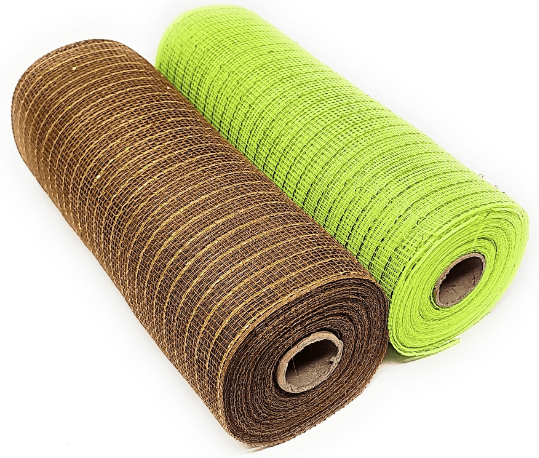 Tesadorz 10" Fall Apple Green and Autumn Brown Deco Mesh Ribbon Rolls, 30 Feet