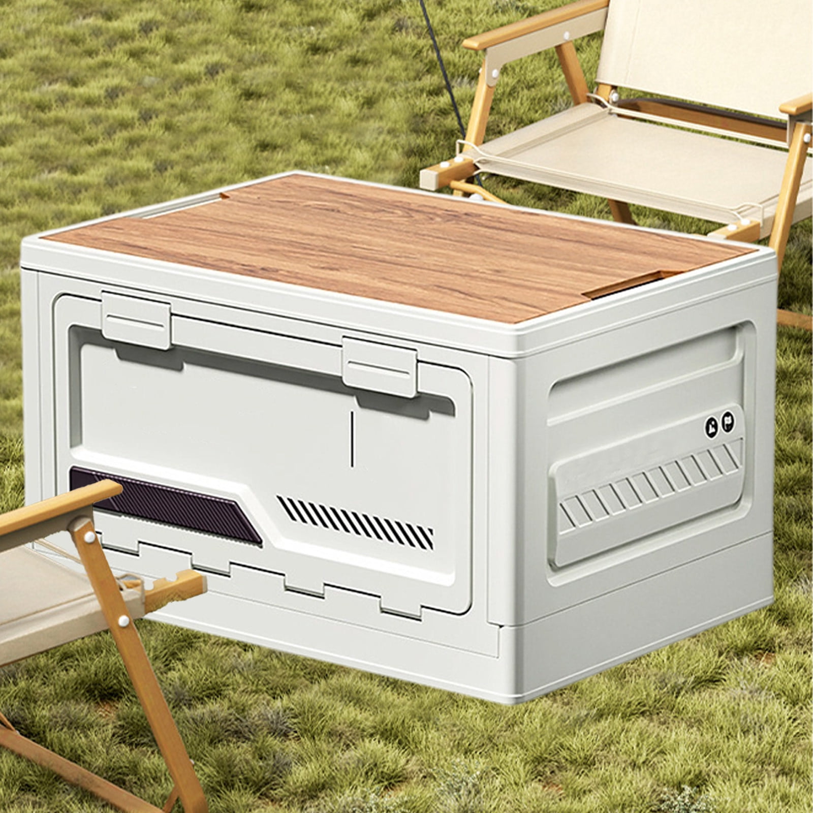 15.75x11.42x9.06 Inch Outdoor Camping Storage Box Foldable Side Door Plastic Container for Car Trunk Organization