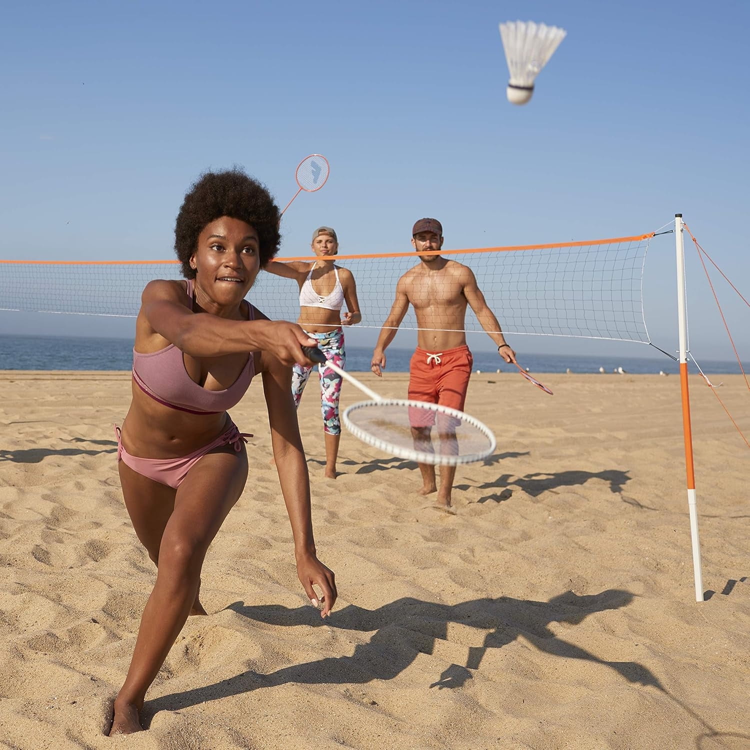 Badminton Net Sets - Outdoor Backyard + Beach Badminton Net + Equipment Set - (4) Rackets + (2) Birdies + Portable Net Included - Adults + Kids Set