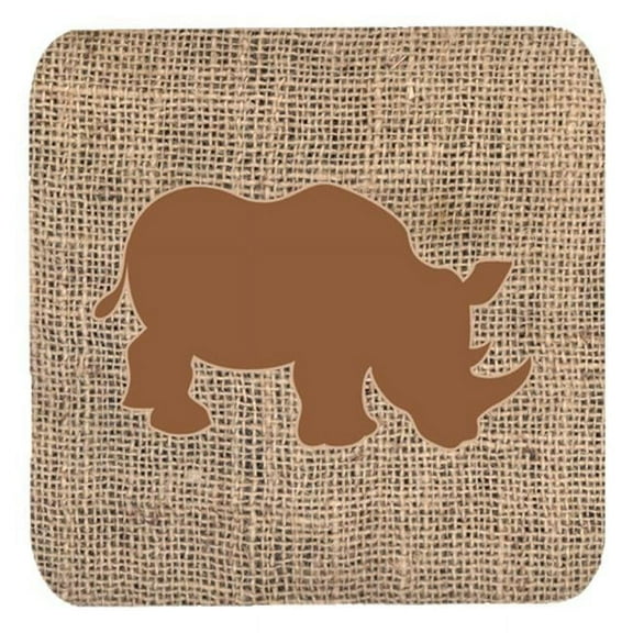 Rhinoceros Burlap And Brown Foam Coasters, Set Of 4