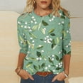 thumbnail image 4 of 3/4 Length Sleeve Tops for Women Trendy Floral Printed Crew Neck Graphic Tees Casual Polyester Cotton T Shirts (XL, Green), 4 of 6