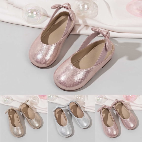 Girls Dress Shoes Mary Jane Flats | Decorative Bow, Princess Shoes, Cushioned Comfort, Non-Slip Sole, Toddler and Little Girls, Daily Wear Silver 30
