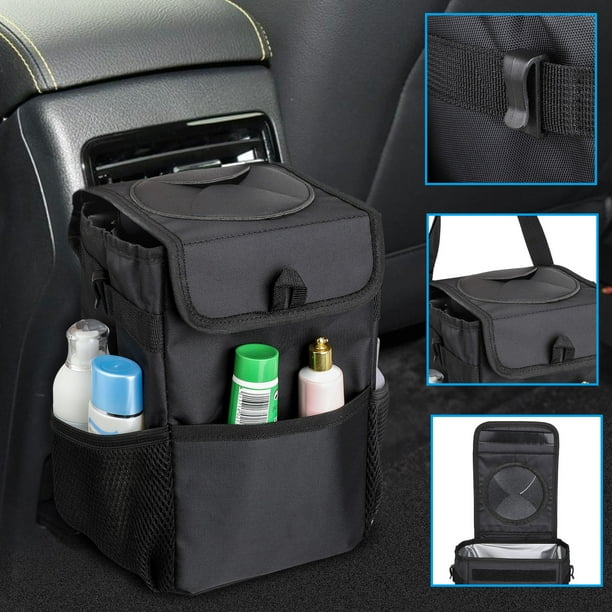 Car Trash Can with Lid，Car Garbage Can with Leakproof Storage Pocket Collapsible and Portable Car Trash Bag 