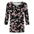 thumbnail image 4 of Plus Size Women's Floral Print 3/4 Sleeve Tshirts Crewneck Tunic Tops Classic-Fit Basic Tee Clothes, 4 of 5