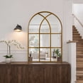 thumbnail image 6 of Melodieux 30"x 40" Arched Wall Mirror Bronze Retro Windowpane Decorative Mirror Aluminum Frame, 6 of 6