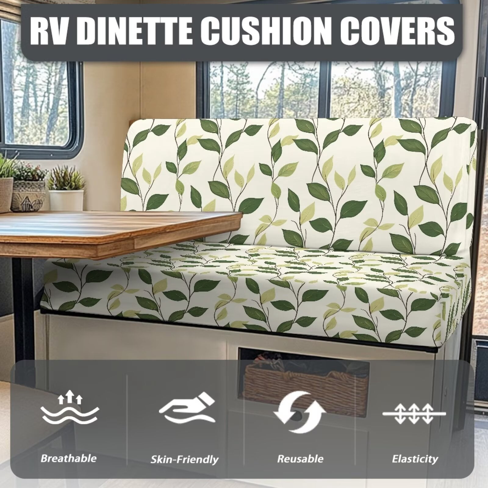 XYZCANDO Leaves RV Dinette Cushion Covers Universal RV Accessories for Inside Cushion Covers for Couches and Sofas Washable Sofa Slip Covers for 2 Seat Cushion Couch Slip Covers for Loveseat White