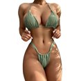thumbnail image 1 of Conjunto sexy de 2 piezas de brasier de bikini triangular fruncido con tanga para mujer Verde militar M Verde militar M Xishao ropa, 1 of 2