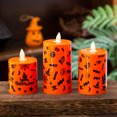 thumbnail image 5 of 3 Pcs Halloween Orange Flameless Candles Battery Operated Wax Candles Graffiti Pattern Electronic Battery Light Flickering Flame, 5 of 5