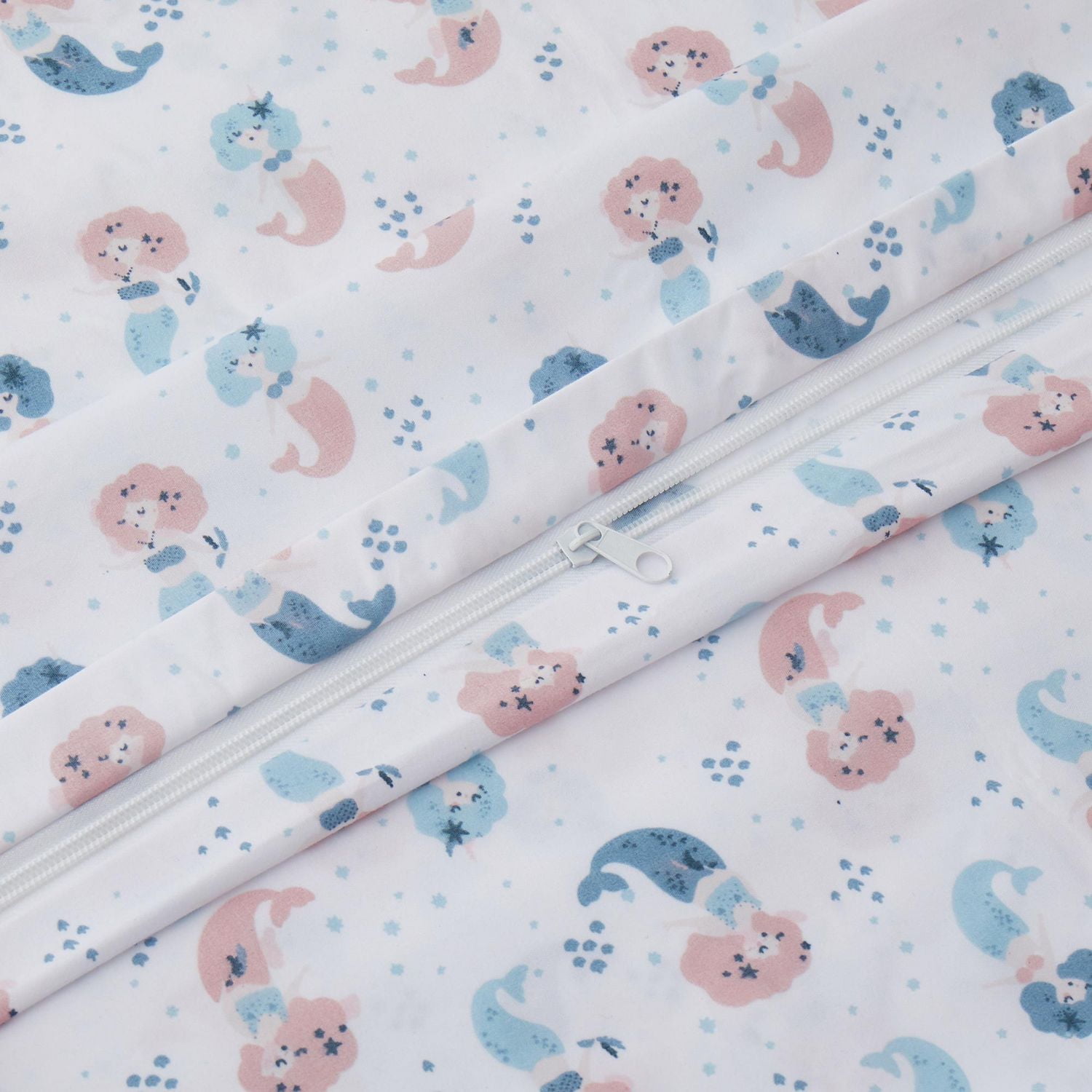 Literie Marina Décoration pour enfants et filles, en percale de coton doux 600 fils, avec fermeture éclair et lien d'angle, motif sirène.