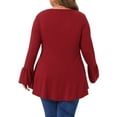 thumbnail image 3 of Blusa de túnica de tamaño grande Agnes Orinda con dobladillo alto y bajo, mangas largas de campana, cuello redondo, top casual acampanado 4X Burdeos, 3 of 6